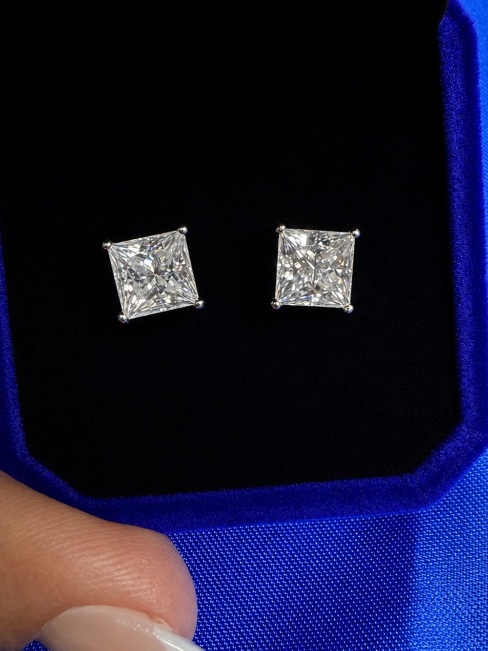 Moissanite Princess Cut Studs in 925 Sterling Silver